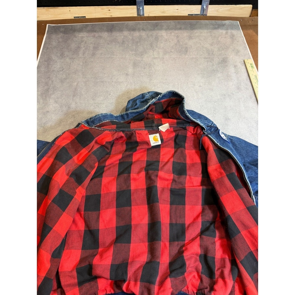 Vintage Carhartt Denim Jacket Flannel Lined Girl Scouts Patches Blue Hoodie - Picture 6 of 8